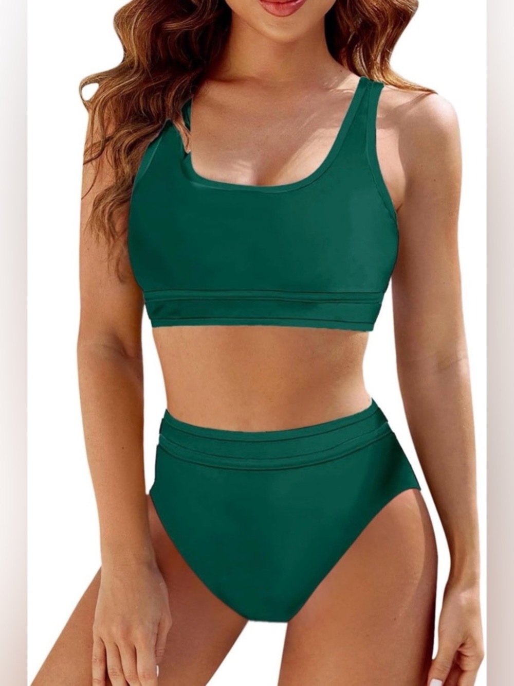 Women's Forest Green High-Waist Scoop Bikini Set